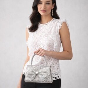 Nina Silver Rhinestone Bow Top Handle Evening Bag – NWT